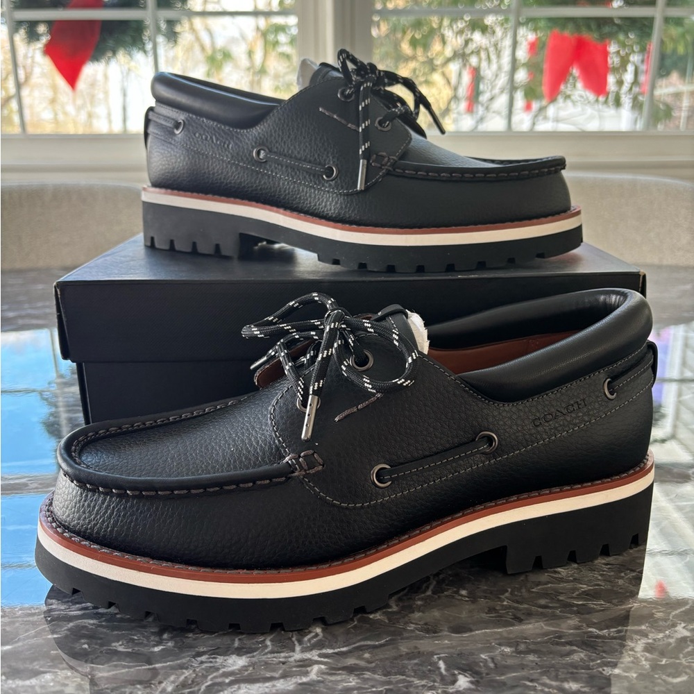 Coach Men’s Size 8.5 Benson Black Leather Boat Shoes